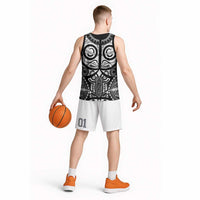 Marquesas Islands Basketball Jersey Marquesan Tattoo Black White Color - Polynesian Pride