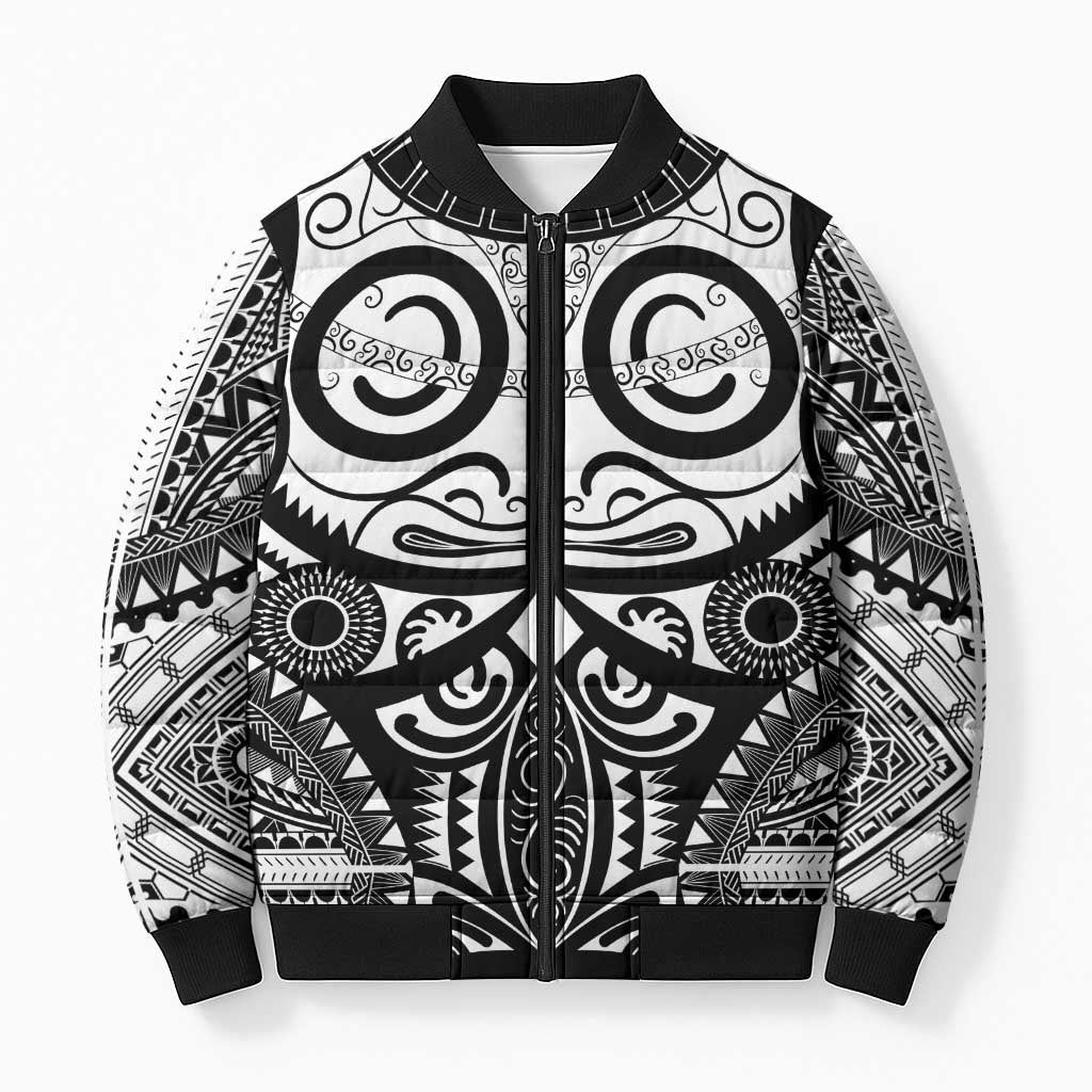 Marquesas Islands Bomber Puffer Jacket Marquesan Tattoo Black White Color - Polynesian Pride