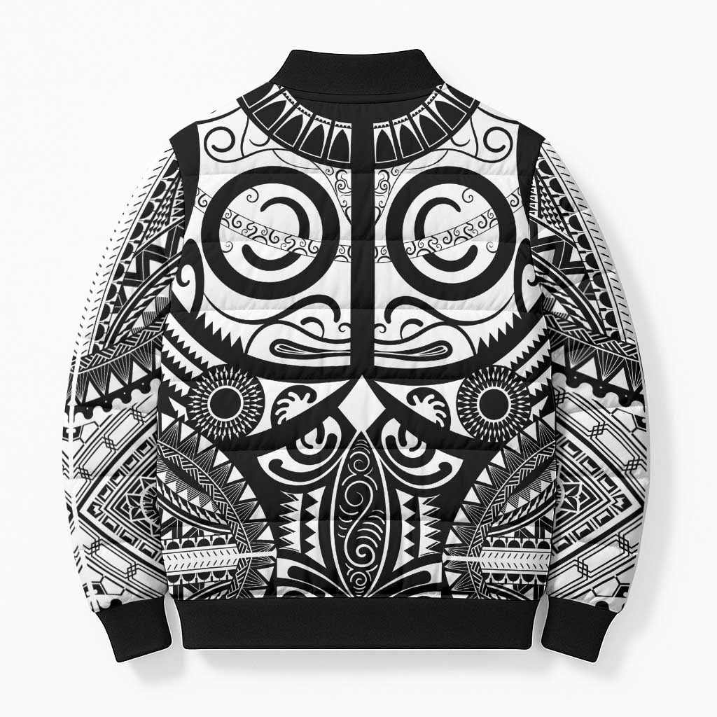 Marquesas Islands Bomber Puffer Jacket Marquesan Tattoo Black White Color - Polynesian Pride