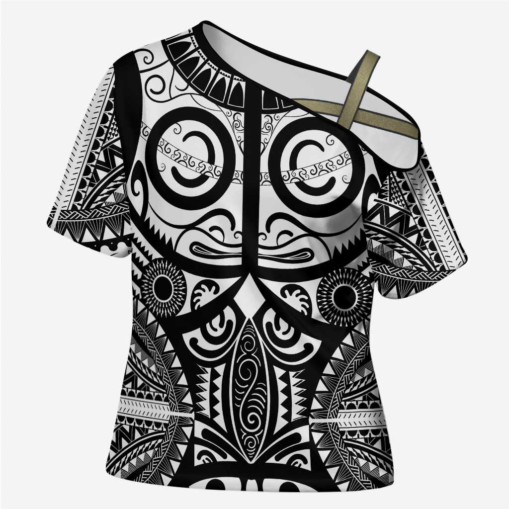 Marquesas Islands Cross Shoulder Shirt Marquesan Tattoo Black White Color - Polynesian Pride