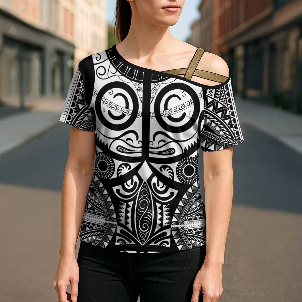 Marquesas Islands Cross Shoulder Shirt Marquesan Tattoo Black White Color - Polynesian Pride