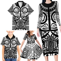 Marquesas Islands Family Matching Long Sleeve Bodycon Dress and Hawaiian Shirt Marquesan Tattoo Black White Color - Polynesian Pride