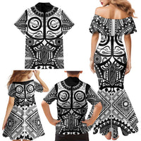 Marquesas Islands Family Matching Mermaid Dress and Hawaiian Shirt Marquesan Tattoo Black White Color - Polynesian Pride