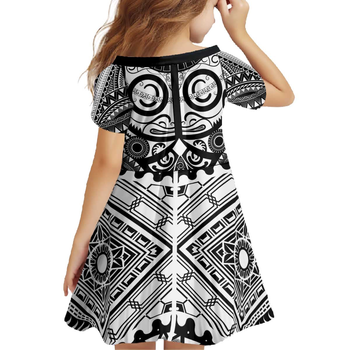 Marquesas Islands Family Matching Off The Shoulder Long Sleeve Dress and Hawaiian Shirt Marquesan Tattoo Black White Color - Polynesian Pride
