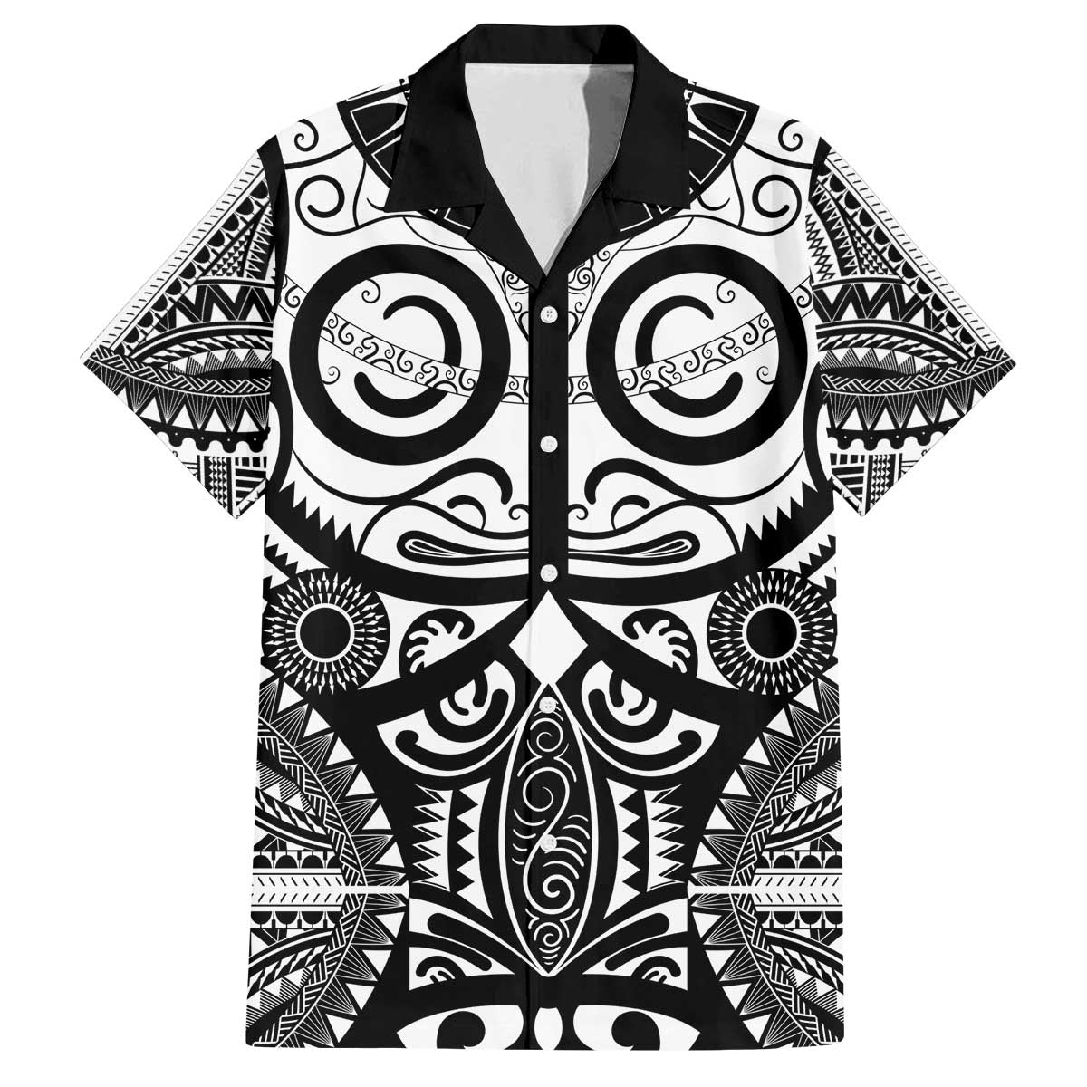 Marquesas Islands Family Matching Off The Shoulder Long Sleeve Dress and Hawaiian Shirt Marquesan Tattoo Black White Color - Polynesian Pride