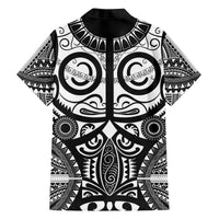 Marquesas Islands Family Matching Off The Shoulder Long Sleeve Dress and Hawaiian Shirt Marquesan Tattoo Black White Color - Polynesian Pride