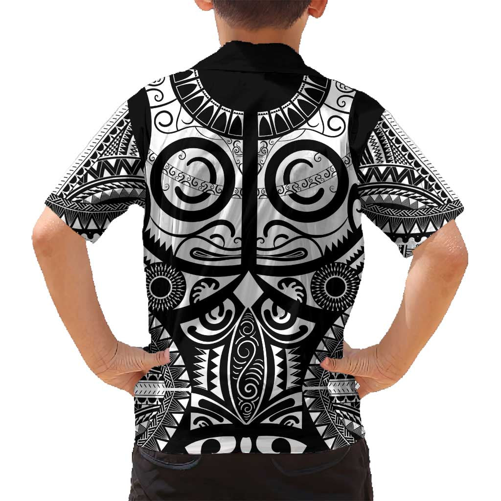 Marquesas Islands Family Matching Off Shoulder Maxi Dress and Hawaiian Shirt Marquesan Tattoo Black White Color - Polynesian Pride