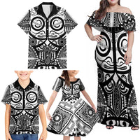 Marquesas Islands Family Matching Off Shoulder Maxi Dress and Hawaiian Shirt Marquesan Tattoo Black White Color - Polynesian Pride