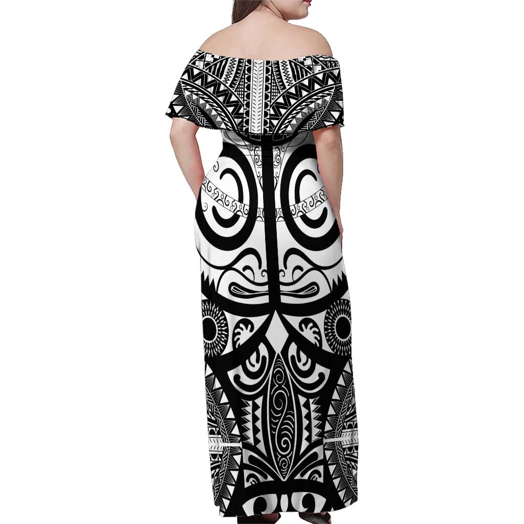 Marquesas Islands Family Matching Off Shoulder Maxi Dress and Hawaiian Shirt Marquesan Tattoo Black White Color - Polynesian Pride