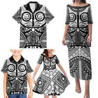 Marquesas Islands Family Matching Puletasi and Hawaiian Shirt Marquesan Tattoo Black White Color - Polynesian Pride