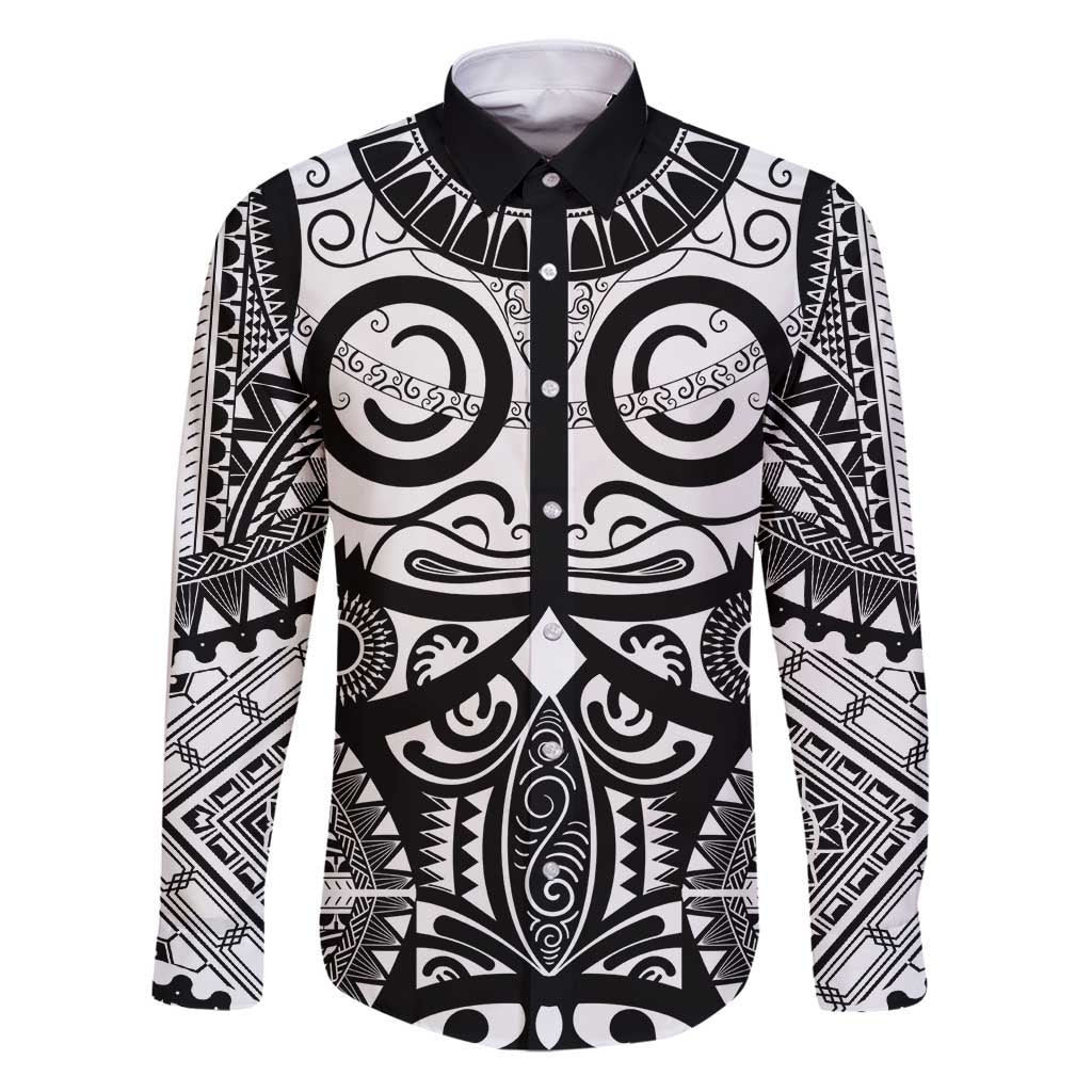 Marquesas Islands Family Matching Puletasi and Hawaiian Shirt Marquesan Tattoo Black White Color - Polynesian Pride