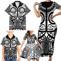 Marquesas Islands Family Matching Short Sleeve Bodycon Dress and Hawaiian Shirt Marquesan Tattoo Black White Color - Polynesian Pride