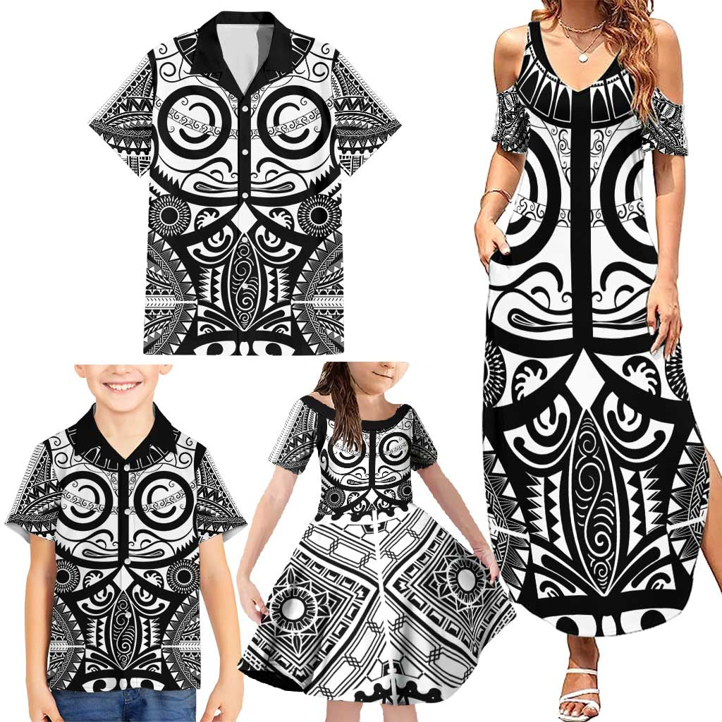 Marquesas Islands Family Matching Summer Maxi Dress and Hawaiian Shirt Marquesan Tattoo Black White Color - Polynesian Pride