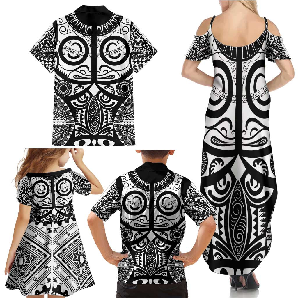 Marquesas Islands Family Matching Summer Maxi Dress and Hawaiian Shirt Marquesan Tattoo Black White Color - Polynesian Pride