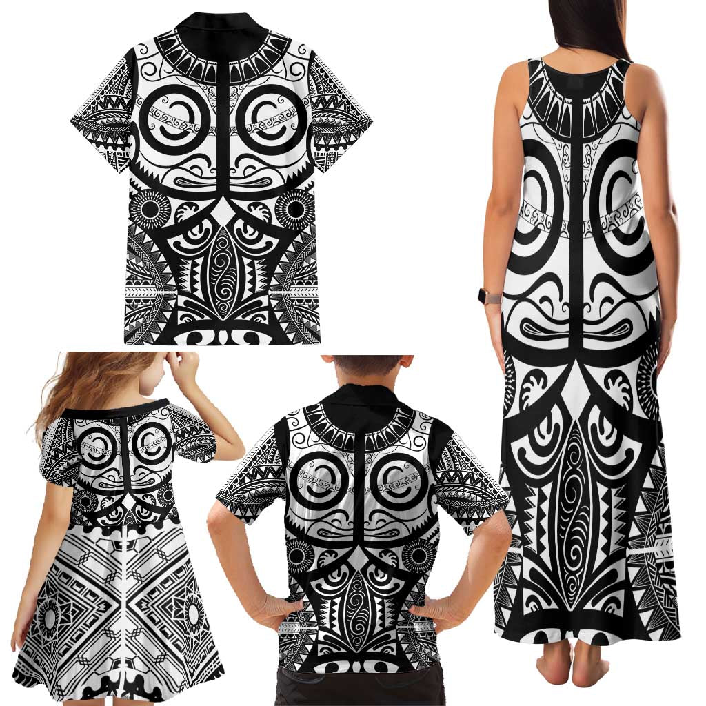 Marquesas Islands Family Matching Tank Maxi Dress and Hawaiian Shirt Marquesan Tattoo Black White Color - Polynesian Pride