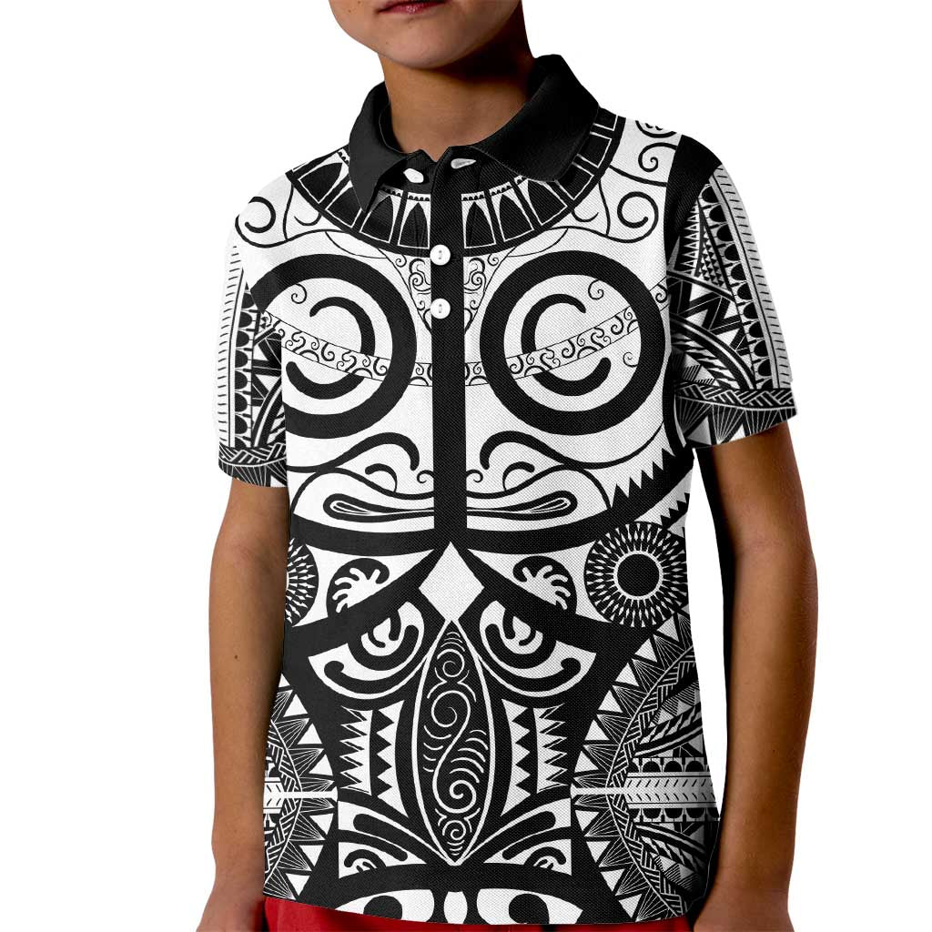 Marquesas Islands Kid Polo Shirt Marquesan Tattoo Black White Color - Polynesian Pride