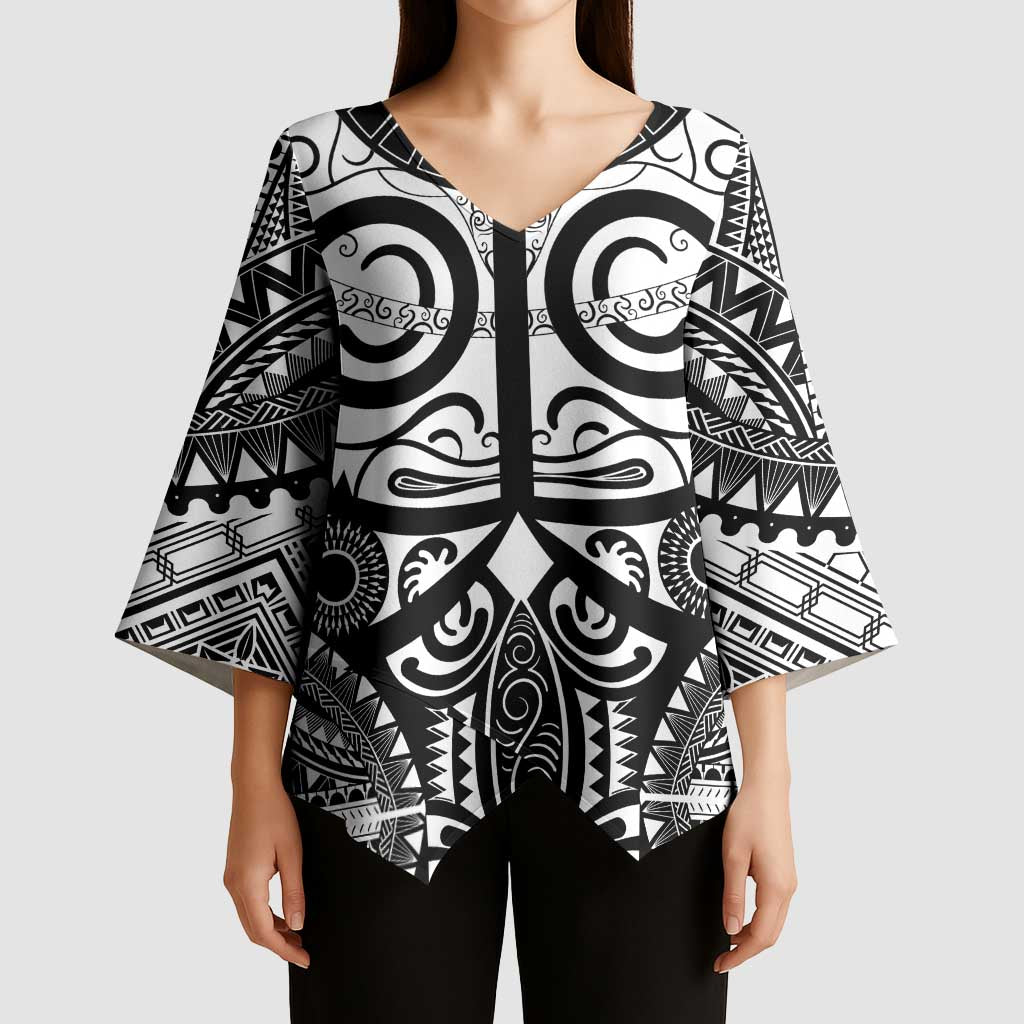 Marquesas Islands Kimono Sleeve Blouse Marquesan Tattoo Black White Color - Polynesian Pride
