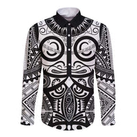 Marquesas Islands Long Sleeve Button Shirt Marquesan Tattoo Black White Color - Polynesian Pride