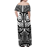 Marquesas Islands Off Shoulder Maxi Dress Marquesan Tattoo Black White Color - Polynesian Pride