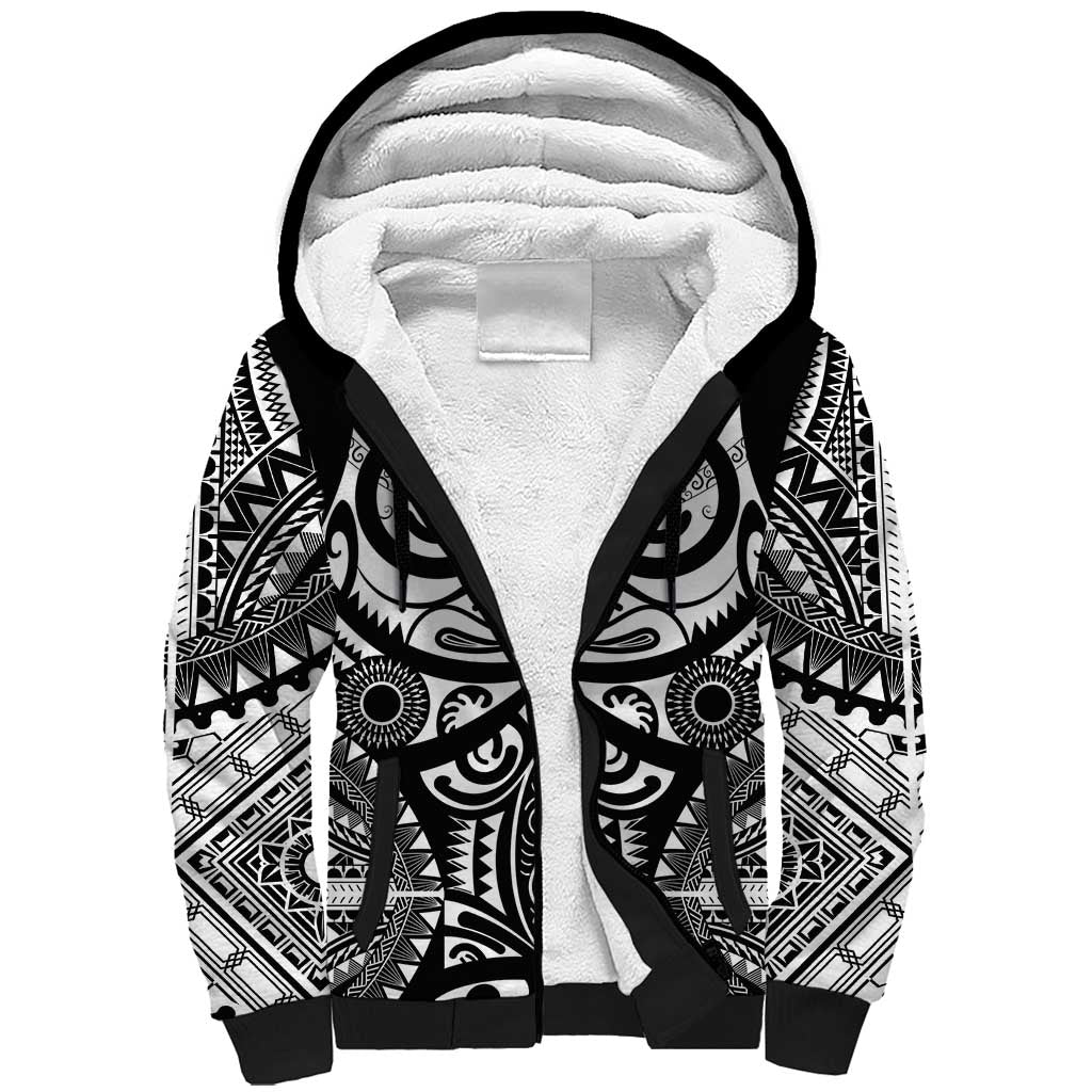 Marquesas Islands Sherpa Hoodie Marquesan Tattoo Black White Color - Polynesian Pride