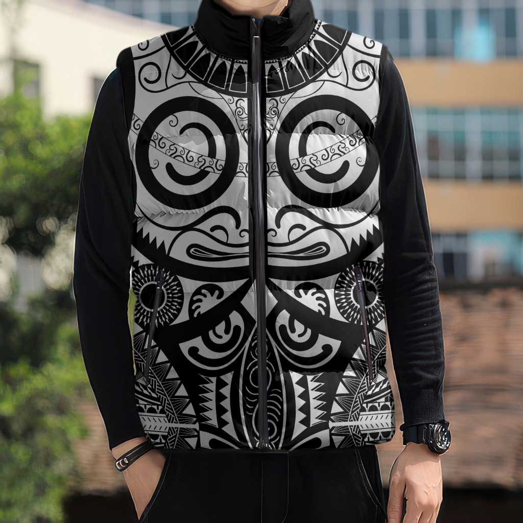 Marquesas Islands Sleeveless Puffer Jacket Marquesan Tattoo Black White Color - Polynesian Pride