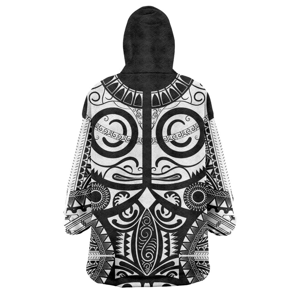 Marquesas Islands Wearable Blanket Hoodie Marquesan Tattoo Black White Color - Polynesian Pride