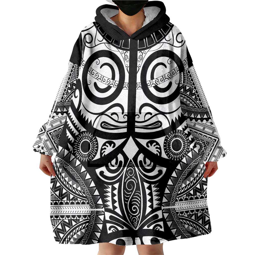 Marquesas Islands Wearable Blanket Hoodie Marquesan Tattoo Black White Color - Polynesian Pride