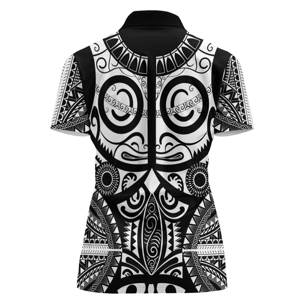 Marquesas Islands Women Polo Shirt Marquesan Tattoo Black White Color - Polynesian Pride