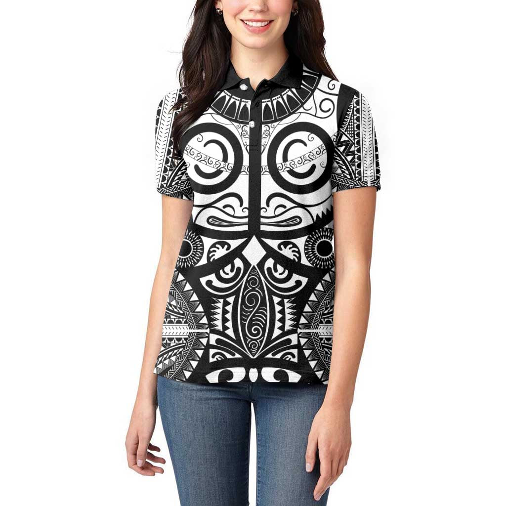 Marquesas Islands Women Polo Shirt Marquesan Tattoo Black White Color - Polynesian Pride