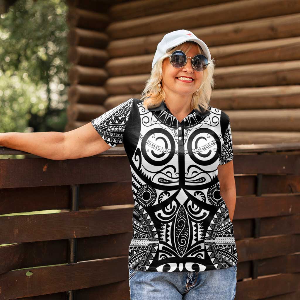 Marquesas Islands Women Polo Shirt Marquesan Tattoo Black White Color - Polynesian Pride