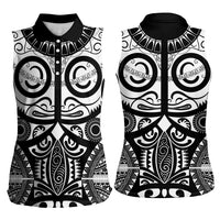 Marquesas Islands Women Sleeveless Polo Shirt Marquesan Tattoo Black White Color - Polynesian Pride