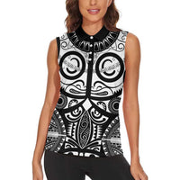 Marquesas Islands Women Sleeveless Polo Shirt Marquesan Tattoo Black White Color - Polynesian Pride