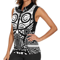 Marquesas Islands Women Sleeveless Polo Shirt Marquesan Tattoo Black White Color - Polynesian Pride