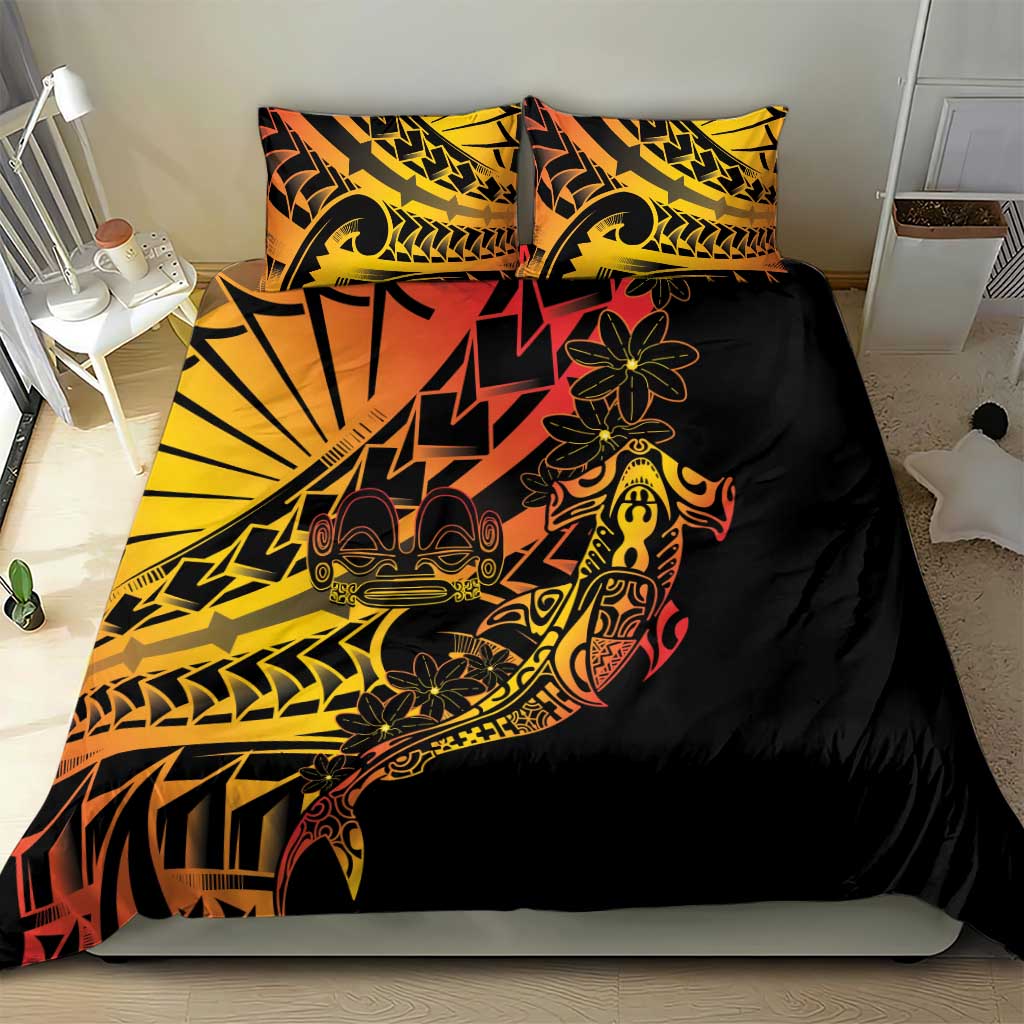 Gradient Marquesas Islands Bedding Set Marquesan Matatiki Hammerhead Shark Patutiki - Polynesian Pride