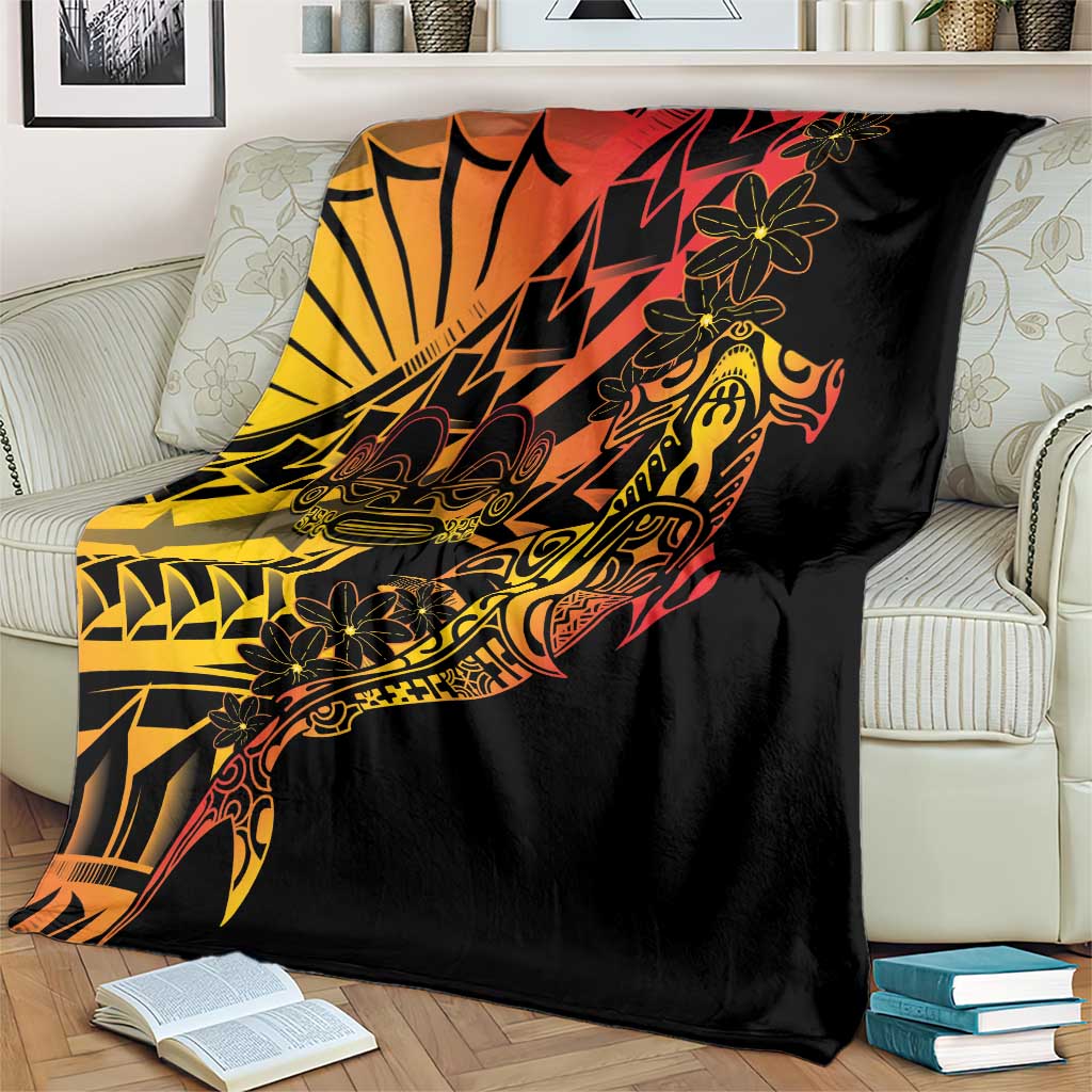 Gradient Marquesas Islands Blanket Marquesan Matatiki Hammerhead Shark Patutiki - Polynesian Pride