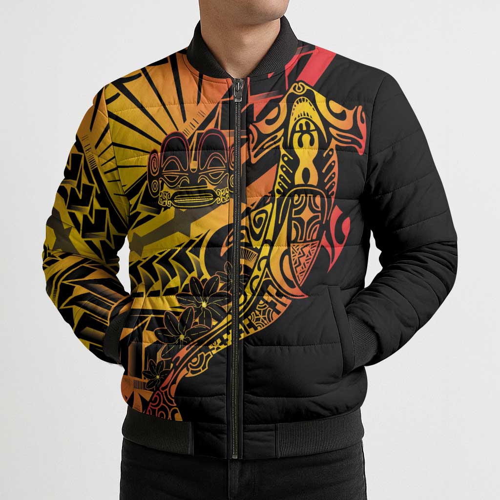 Gradient Marquesas Islands Bomber Puffer Jacket Marquesan Matatiki Hammerhead Shark Patutiki - Polynesian Pride