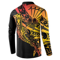 Gradient Marquesas Islands Button Sweatshirt Marquesan Matatiki Hammerhead Shark Patutiki - Polynesian Pride