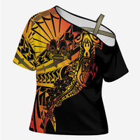 Gradient Marquesas Islands Cross Shoulder Shirt Marquesan Matatiki Hammerhead Shark Patutiki - Polynesian Pride