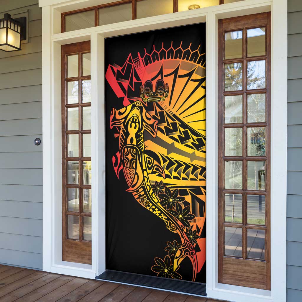 Gradient Marquesas Islands Door Cover Marquesan Matatiki Hammerhead Shark Patutiki - Polynesian Pride
