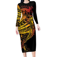 Gradient Marquesas Islands Family Matching Long Sleeve Bodycon Dress and Hawaiian Shirt Marquesan Matatiki Hammerhead Shark Patutiki - Polynesian Pride