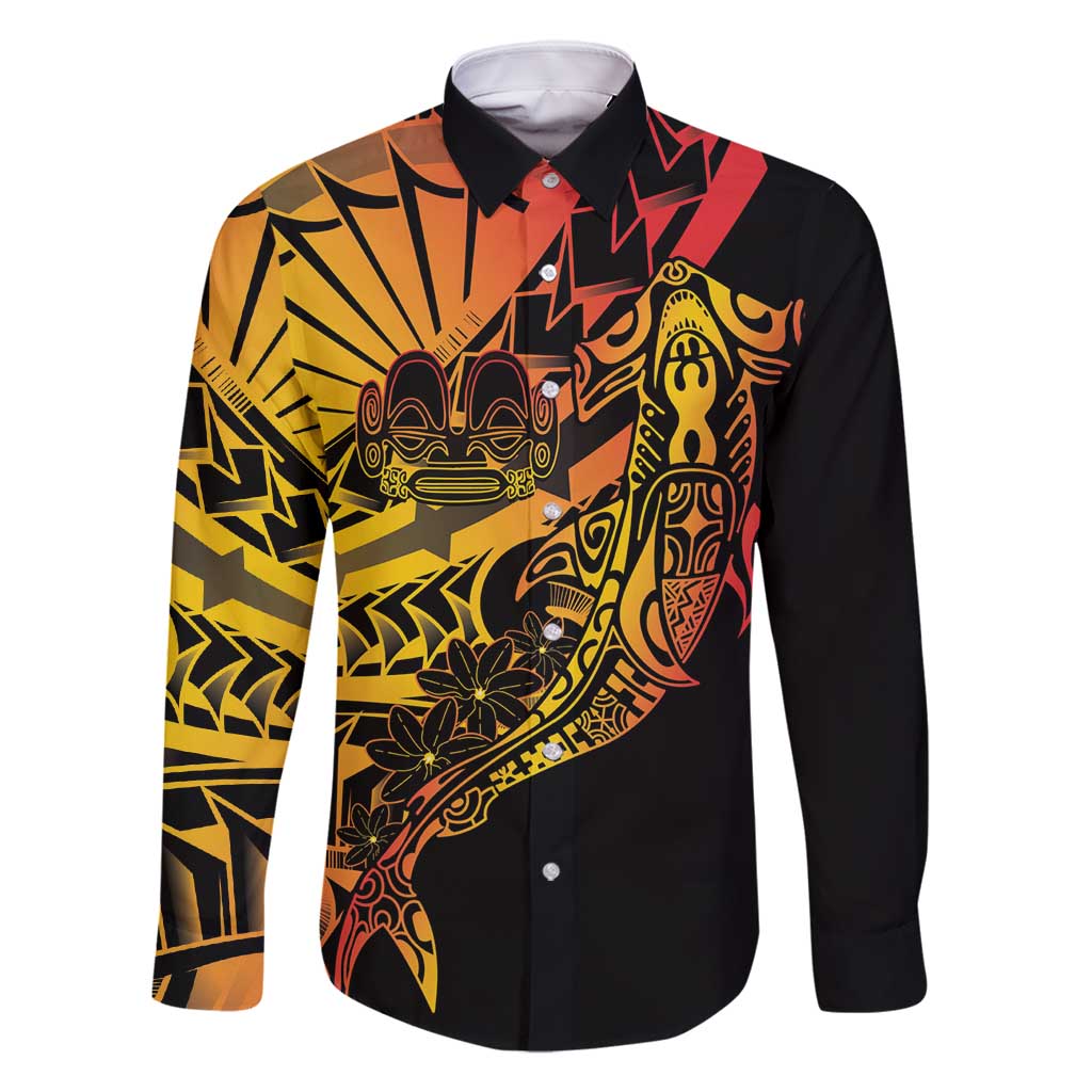 Gradient Marquesas Islands Family Matching Mermaid Dress and Hawaiian Shirt Marquesan Matatiki Hammerhead Shark Patutiki - Polynesian Pride