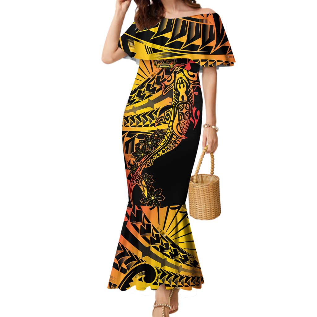 Gradient Marquesas Islands Family Matching Mermaid Dress and Hawaiian Shirt Marquesan Matatiki Hammerhead Shark Patutiki - Polynesian Pride