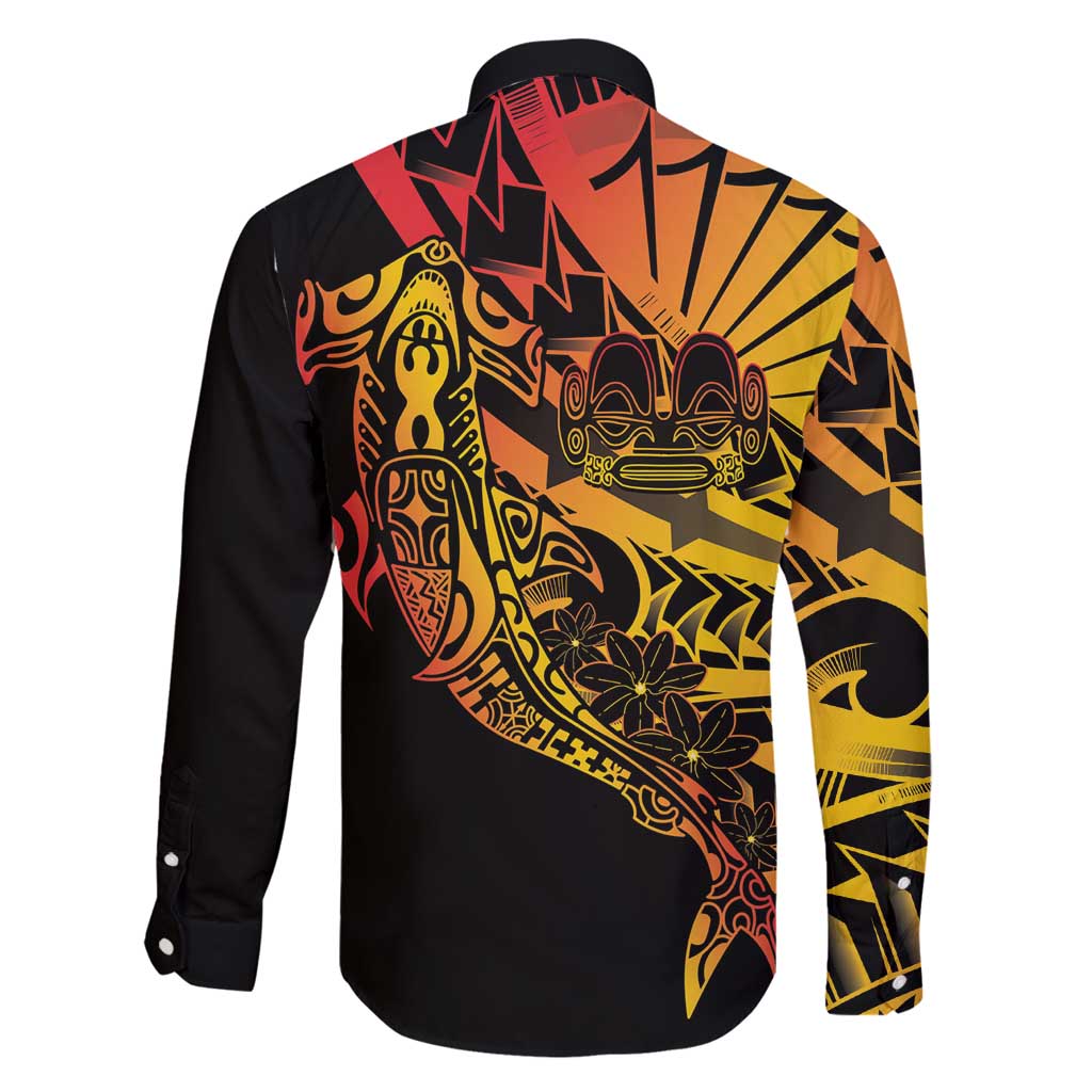 Gradient Marquesas Islands Family Matching Off Shoulder Short Dress and Hawaiian Shirt Marquesan Matatiki Hammerhead Shark Patutiki - Polynesian Pride