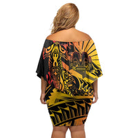 Gradient Marquesas Islands Family Matching Off Shoulder Short Dress and Hawaiian Shirt Marquesan Matatiki Hammerhead Shark Patutiki - Polynesian Pride