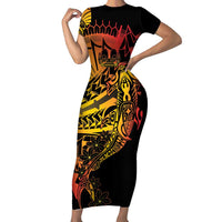 Gradient Marquesas Islands Family Matching Short Sleeve Bodycon Dress and Hawaiian Shirt Marquesan Matatiki Hammerhead Shark Patutiki - Polynesian Pride