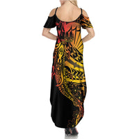 Gradient Marquesas Islands Family Matching Summer Maxi Dress and Hawaiian Shirt Marquesan Matatiki Hammerhead Shark Patutiki - Polynesian Pride