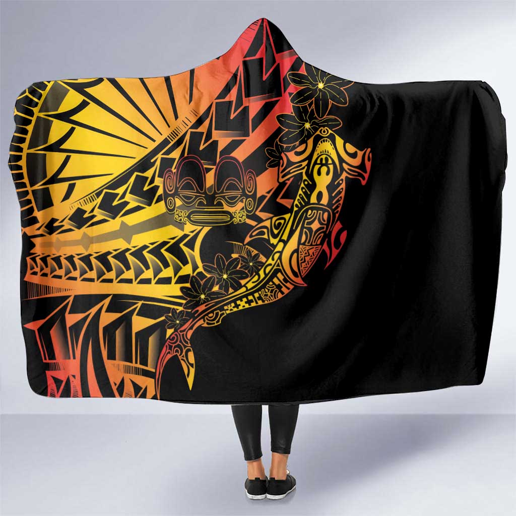 Gradient Marquesas Islands Hooded Blanket Marquesan Matatiki Hammerhead Shark Patutiki - Polynesian Pride