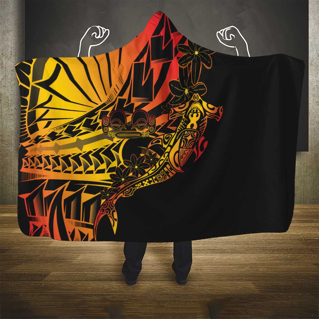 Gradient Marquesas Islands Hooded Blanket Marquesan Matatiki Hammerhead Shark Patutiki - Polynesian Pride
