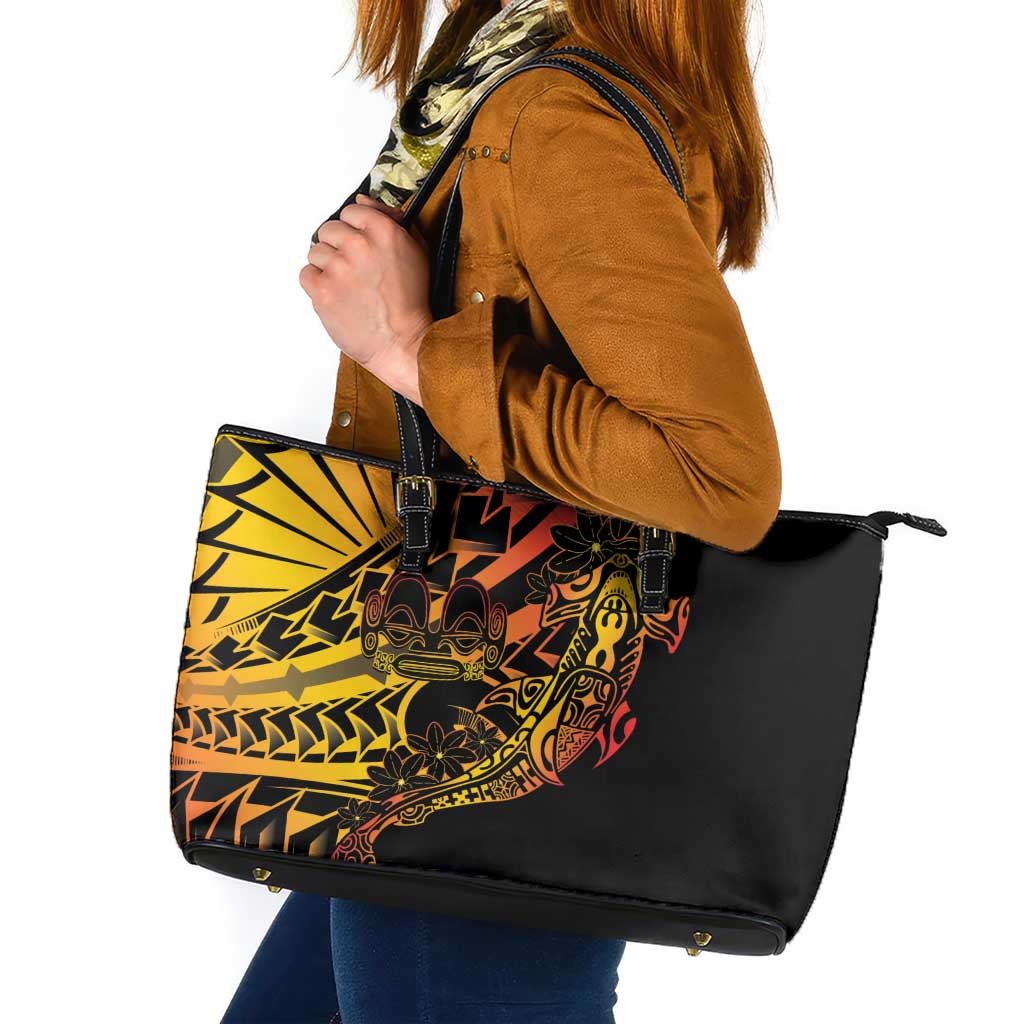 Gradient Marquesas Islands Leather Tote Bag Marquesan Matatiki Hammerhead Shark Patutiki - Polynesian Pride
