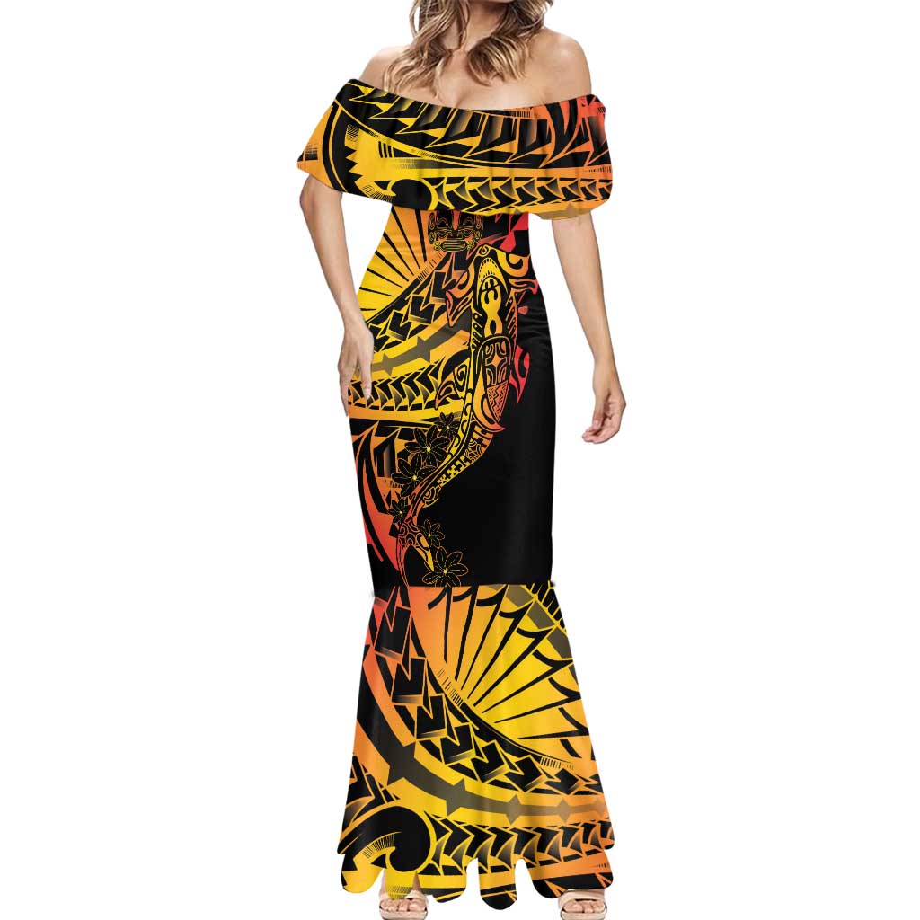 Gradient Marquesas Islands Mermaid Dress Marquesan Matatiki Hammerhead Shark Patutiki - Polynesian Pride